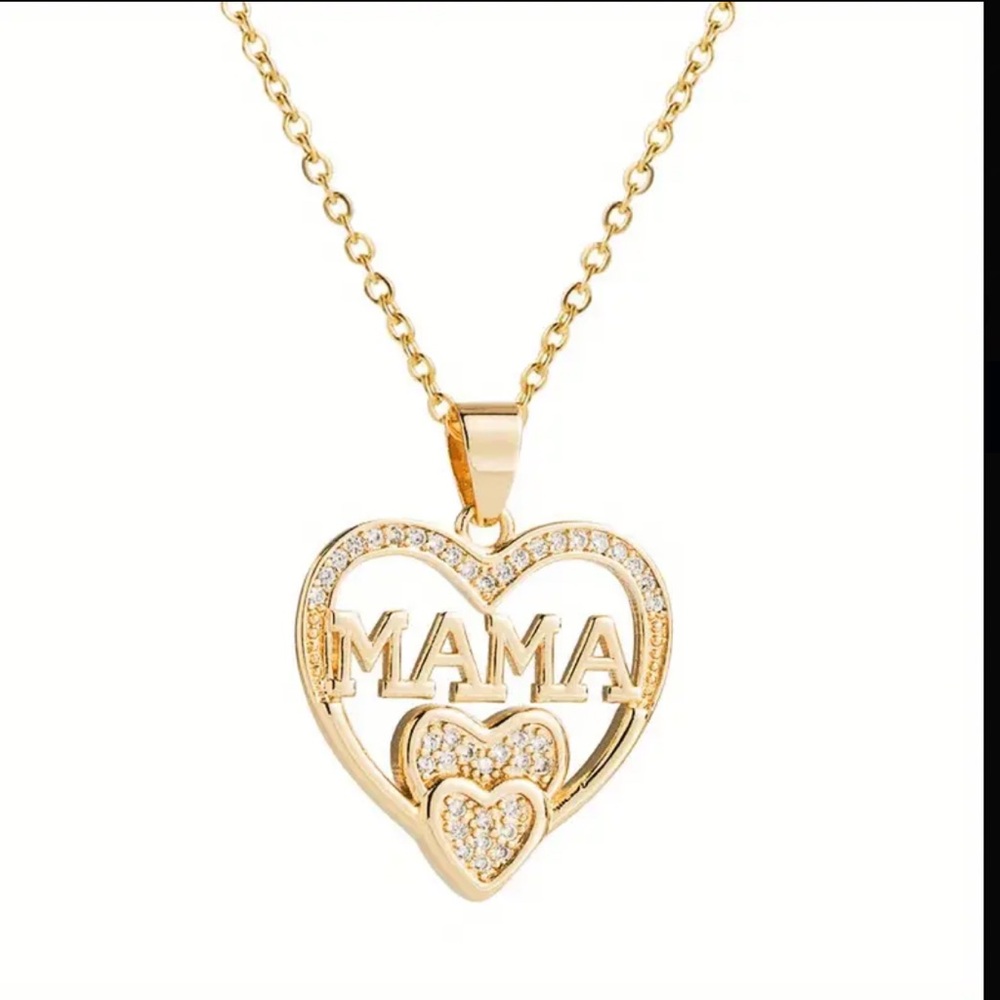 Gold and Diamond Rhinestone Mama Heart Necklace